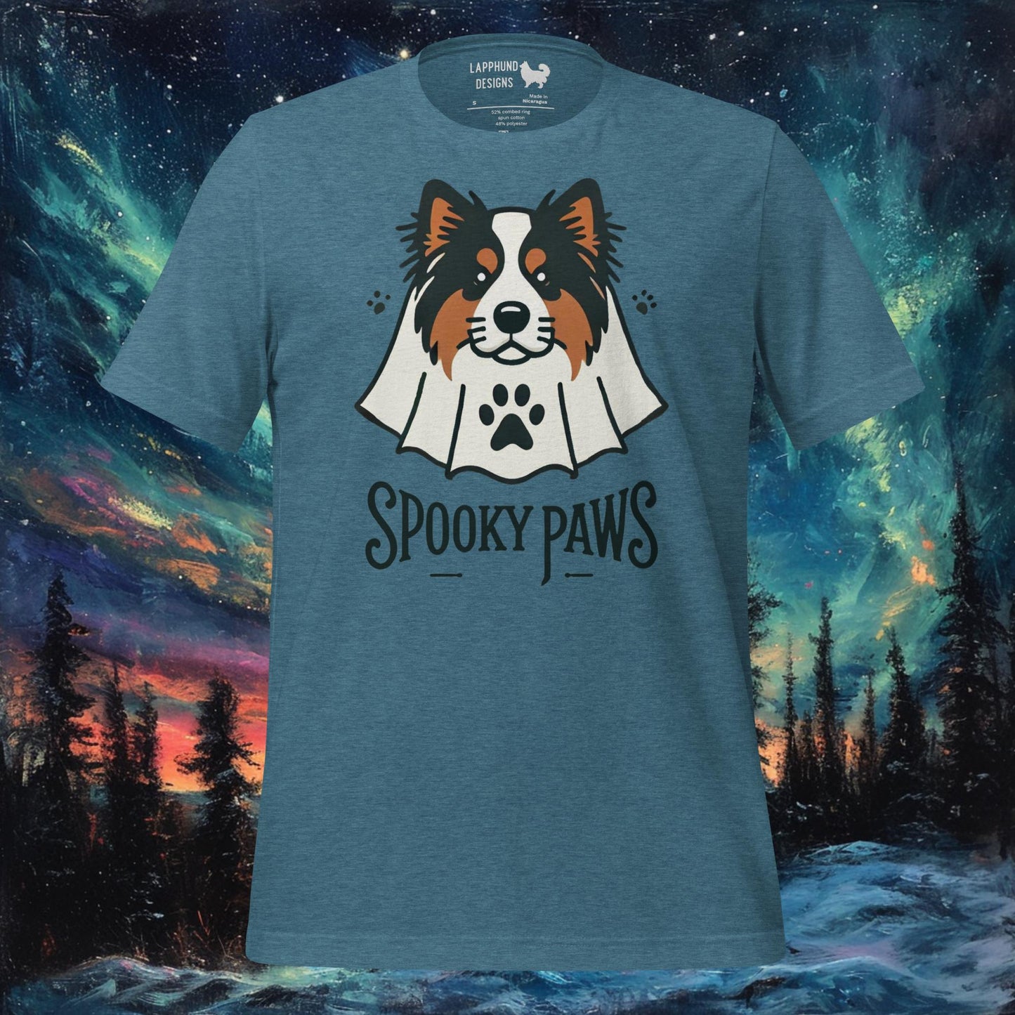 Spooky Paws T-paita – Finnish Lapphund Ghost Halloween Design