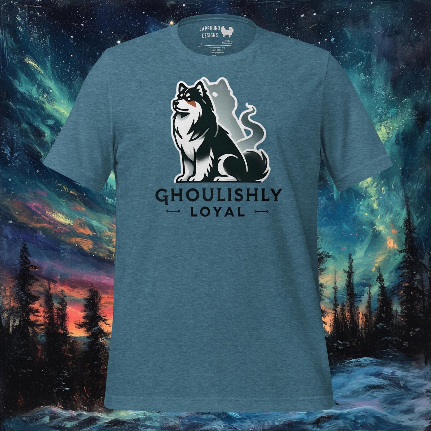 T-shirt d'une fidélité macabre – Motif fantôme d'Halloween du chien finlandais de Laponie