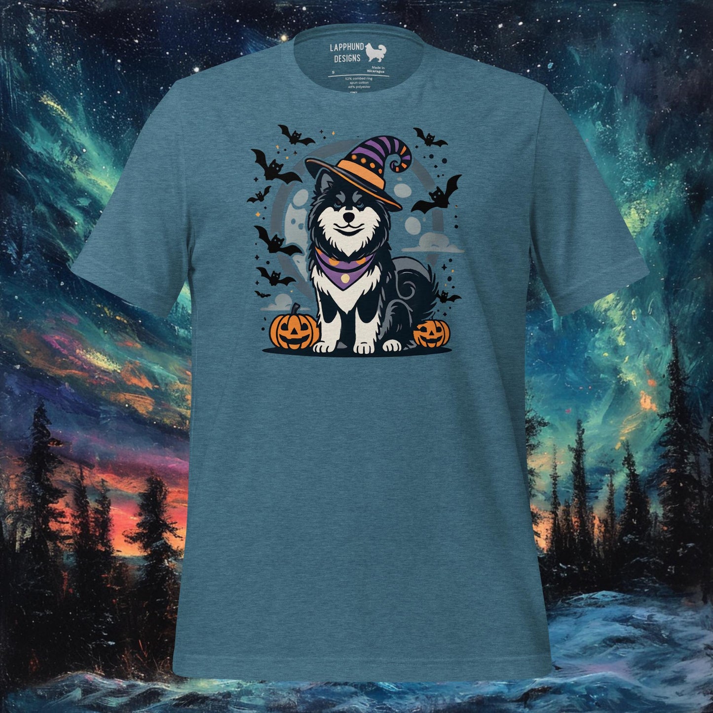 Witch Lapphund T-Shirt – Finnish Lapphund Halloween Witch Design