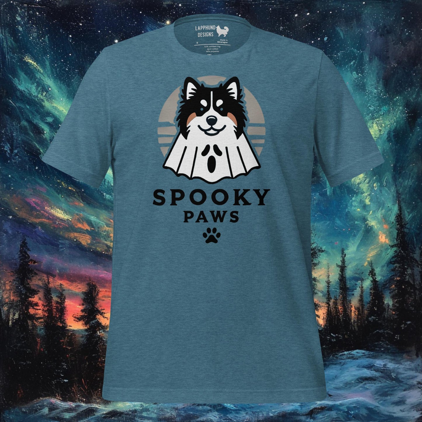 Spooky Paws T-paita – Finnish Lapphund Ghost Halloween Design