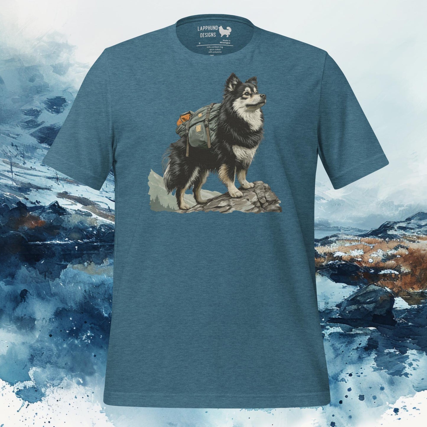 Mountain Guide Lapphund T-Shirt – Finnish Lapphund Hiking Adventure Design