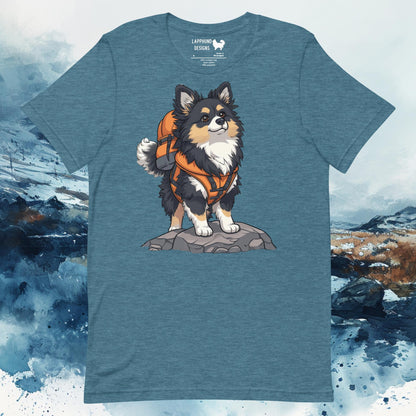 Hiking Hero Lapphund T-Shirt – Finnish Lapphund Adventure Backpack Design