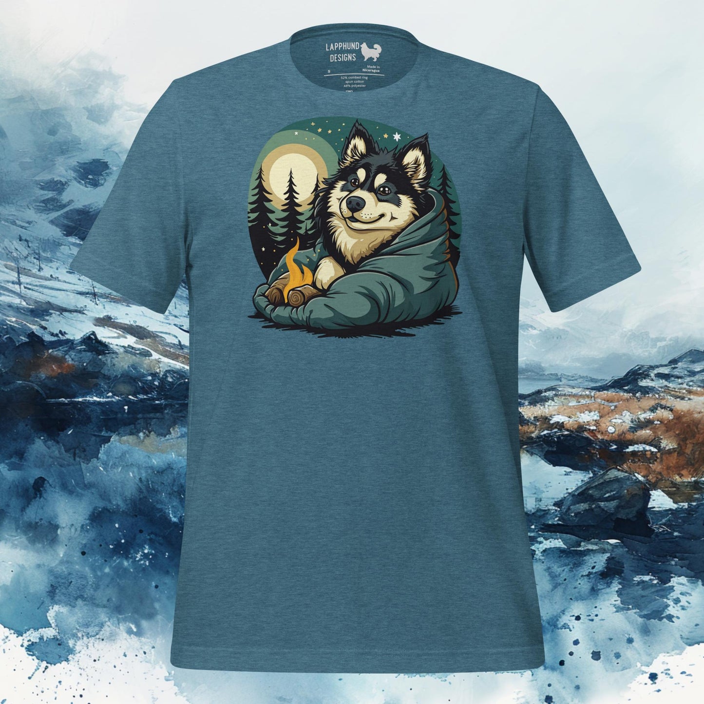 Finnish Lapphund T-Shirt – Cozy Campfire Design for Outdoor Explorers