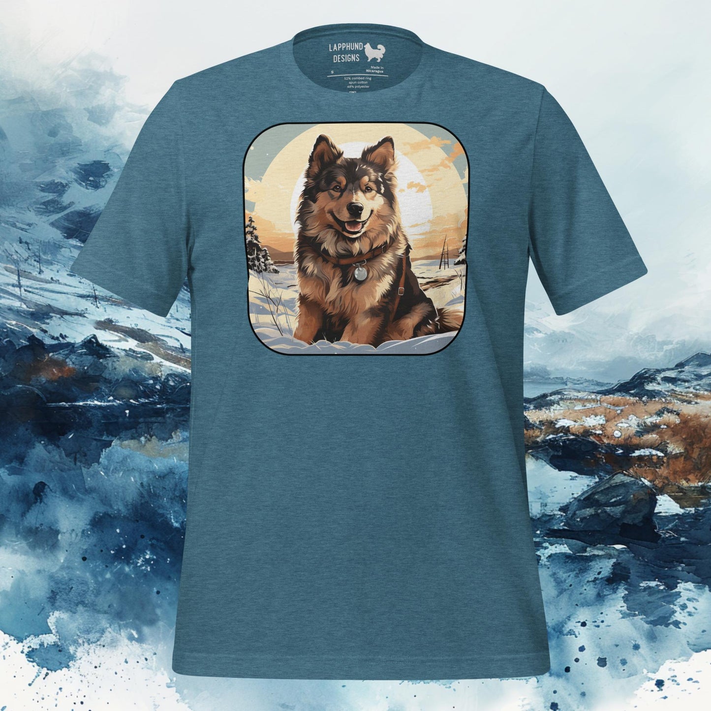 Finnish Lapphund T-Shirt – Snowy Landscape with Lappie Portrait