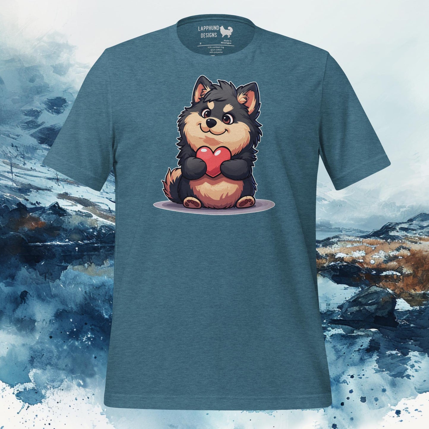 Finnish Lapphund T-Shirt – Adorable Lappie Hugging Heart Art