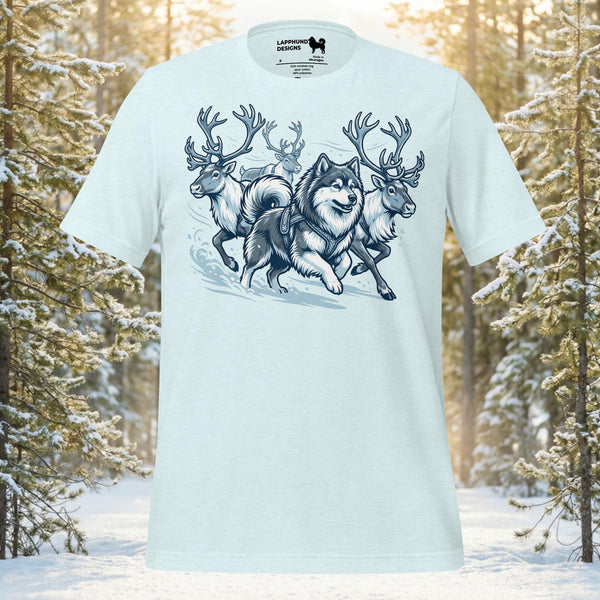 Finnish Lapphund Nordic Mythic Winter Hunt Illustration T-Shirt | Lapphund Designs