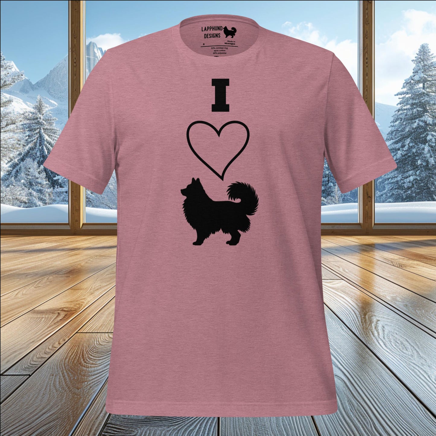 I Love My Lapphund t-shirt featuring a heart and Lapphund silhouette, perfect for proud dog owners and Lapphund enthusiasts.