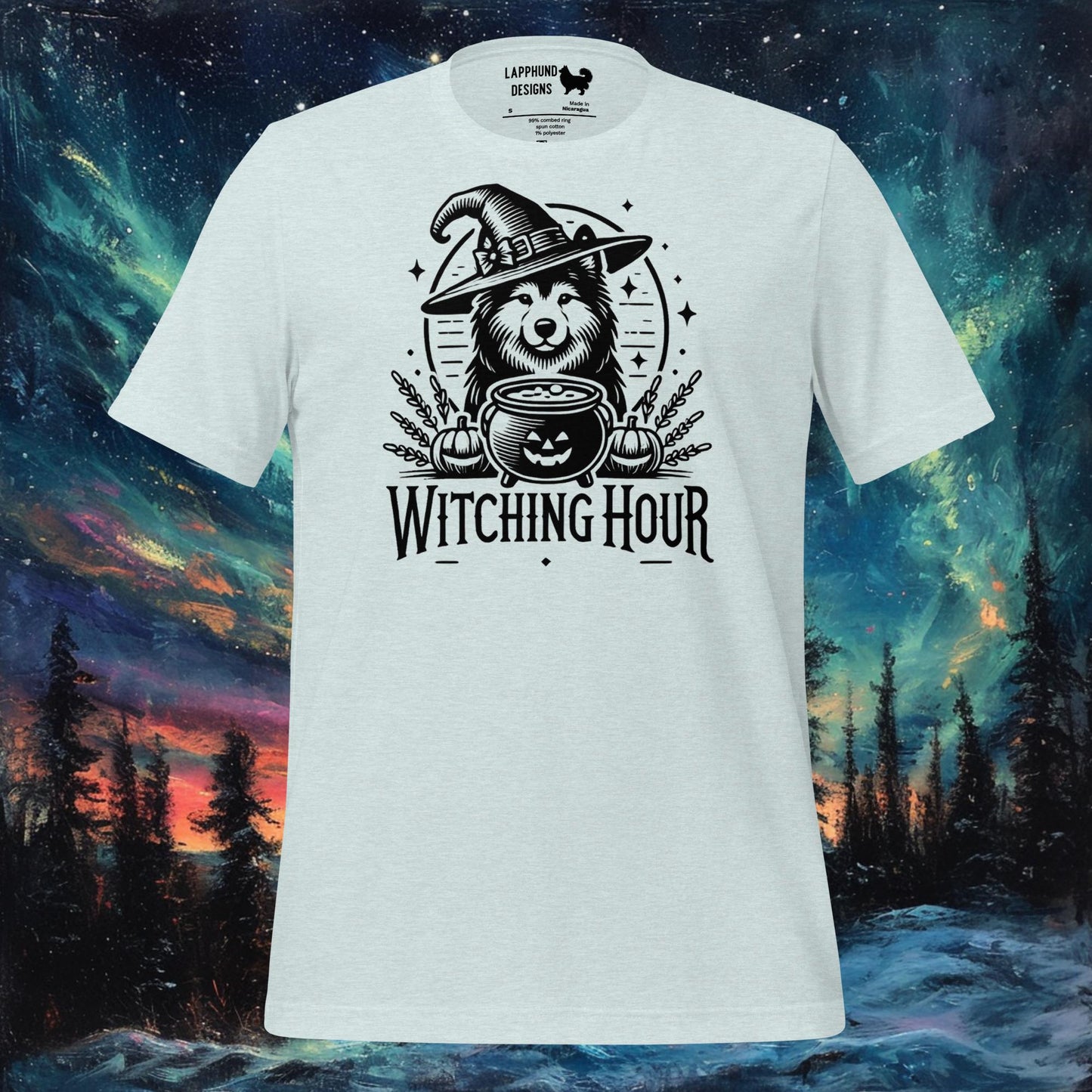 Witching Hour T-paita – Suomen lapinkoira Halloween Witch Design