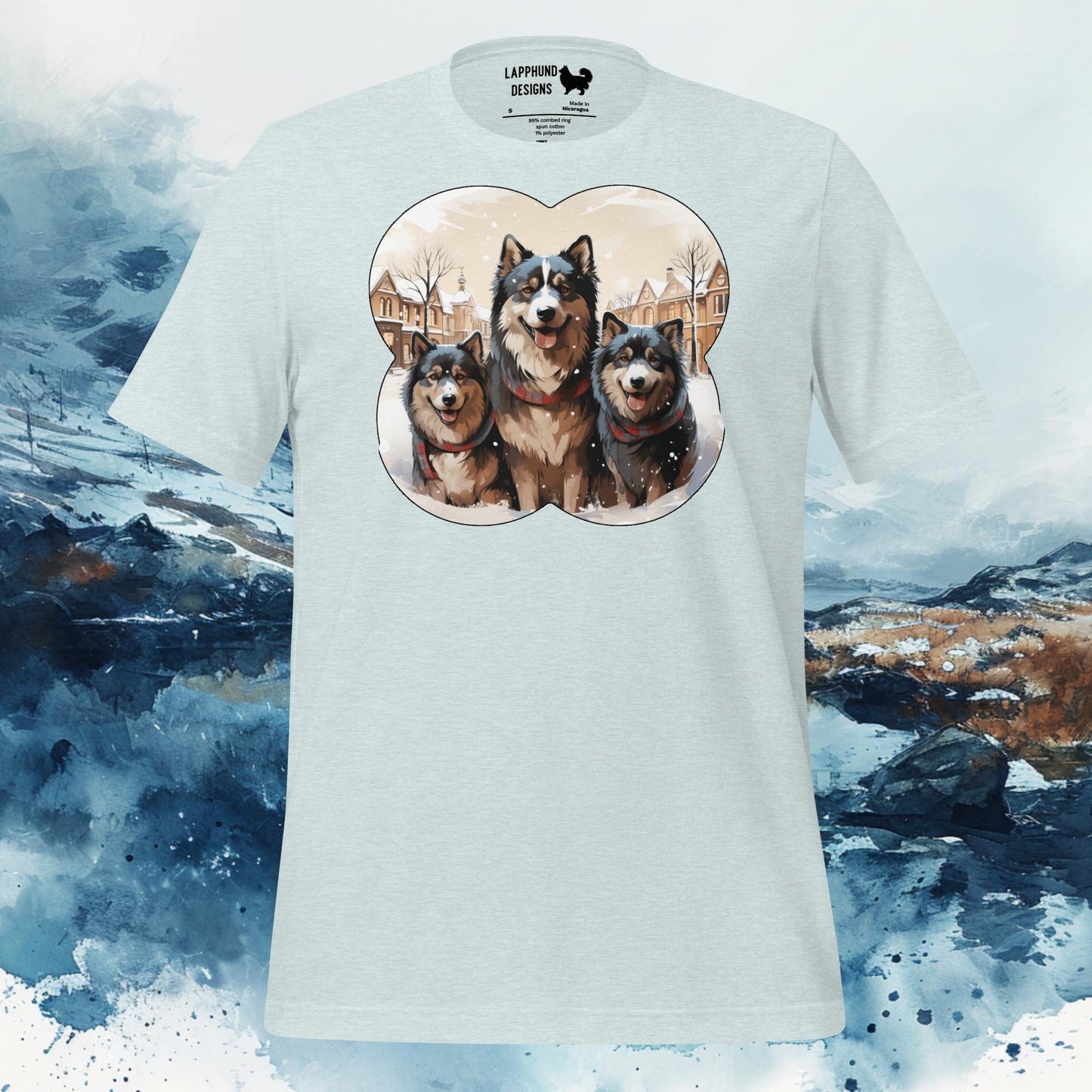 Finnish Lapphund T-Shirt – Trio of Lappies in Winter Scene