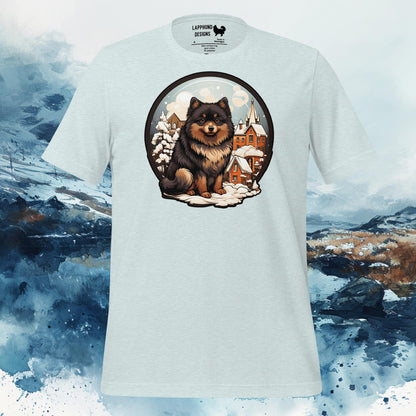 Finnish Lapphund T-Shirt – Winter Village Lappie Illustration