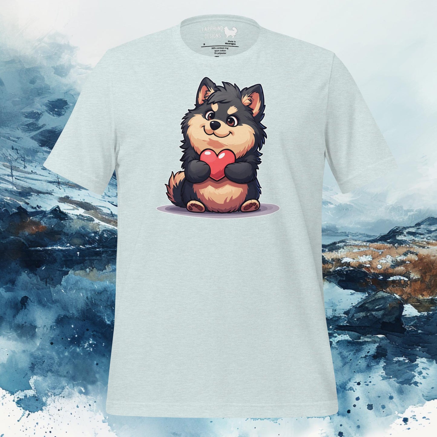 Finnish Lapphund T-Shirt – Adorable Lappie Hugging Heart Art