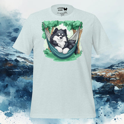 Finnish Lapphund T-Shirt – Relaxed Lappie in Hammock Illustration