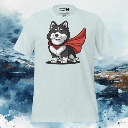 Finnish Lapphund T-Shirt – Superhero Lappie with Red Cape Art