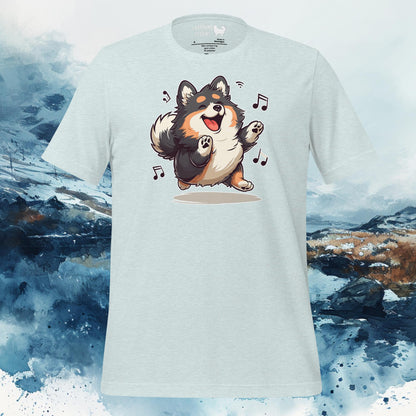 Finnish Lapphund T-Shirt – Dancing Lappie with Musical Notes Art