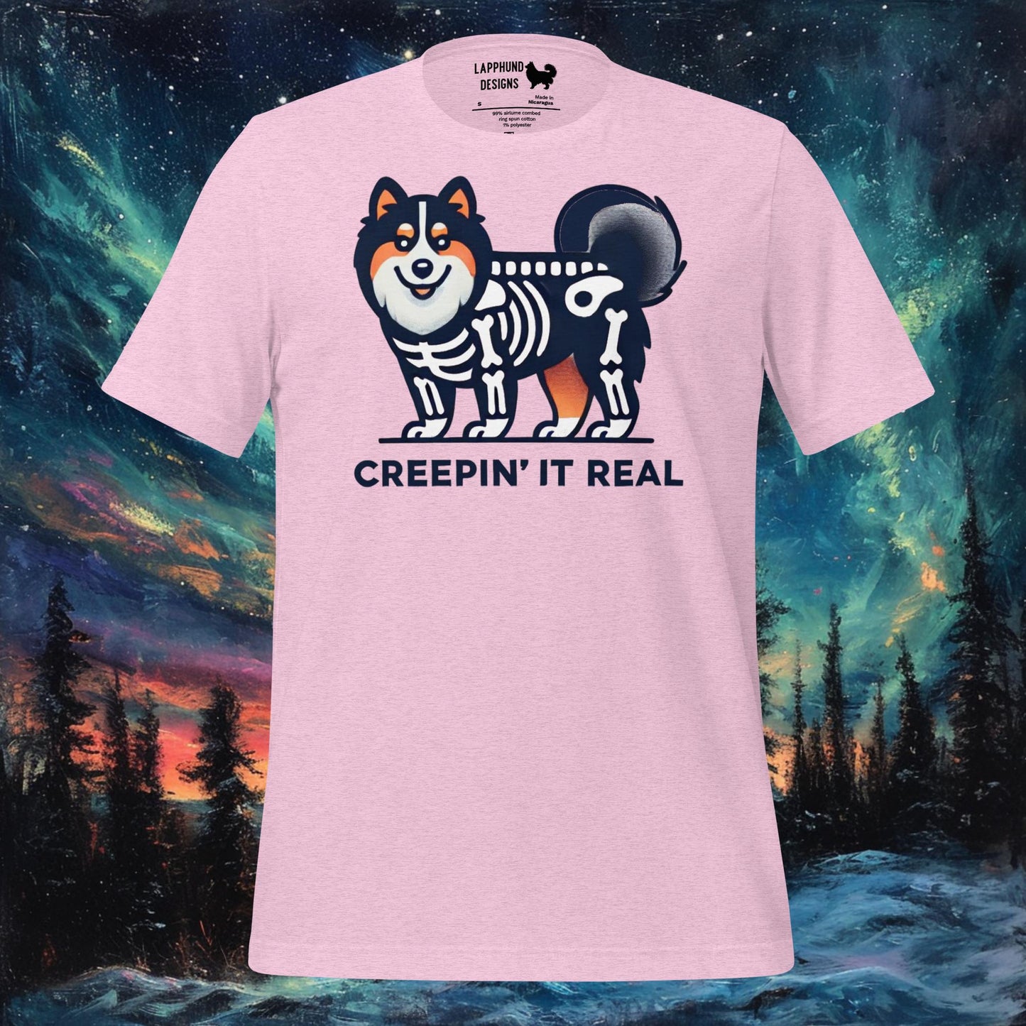 Creepin' It Real T-paita – Suomen lapinkoiran luuranko Halloween Design