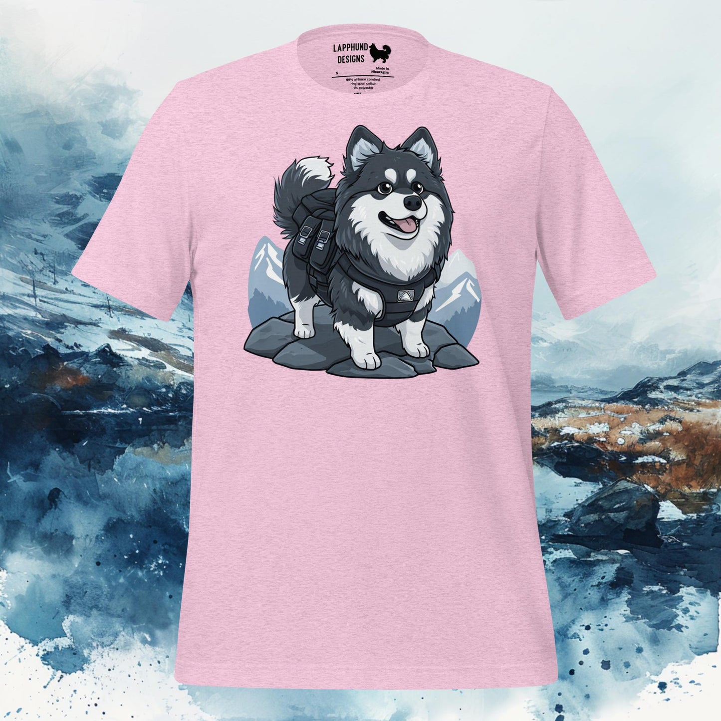 Outdoor Adventurer Lapphund T-Shirt – Finnish Lapphund Mountain Hike Design