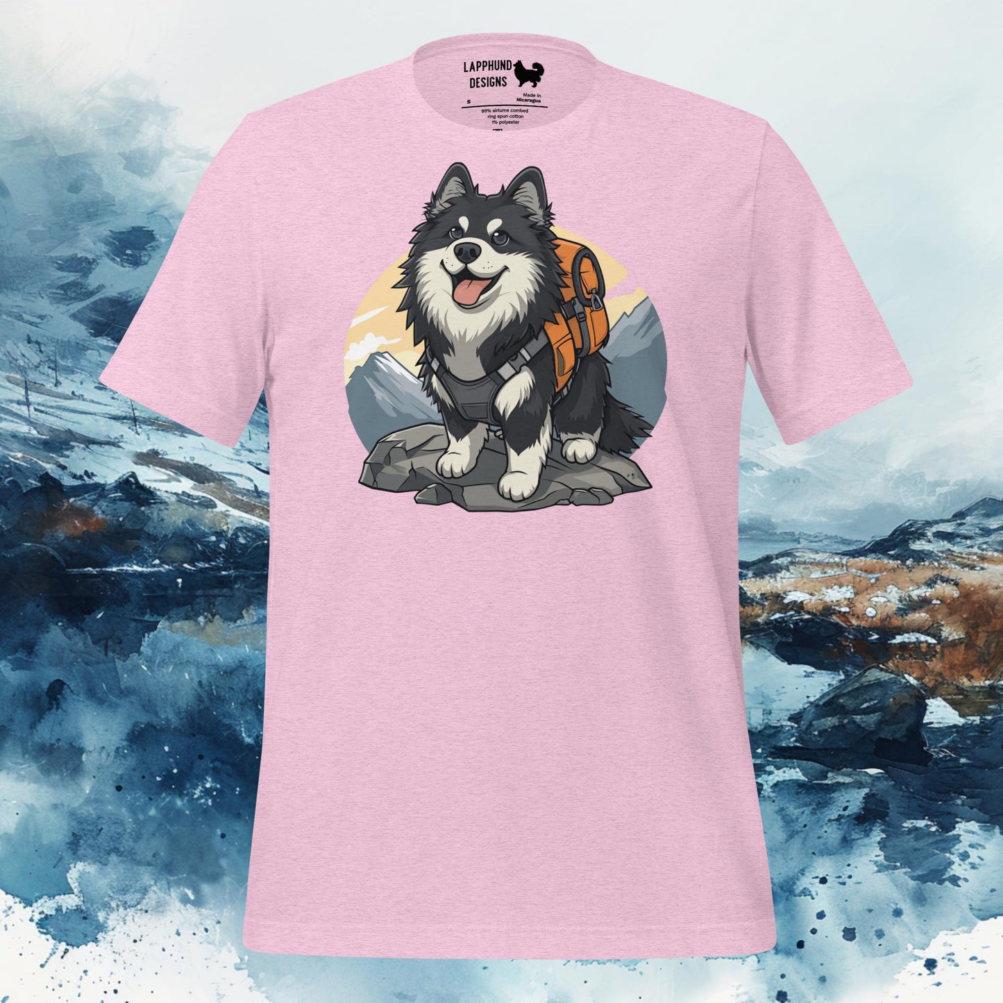 Mountain Adventurer Lapphund T-Shirt – Finnish Lapphund Hiking Journey Design