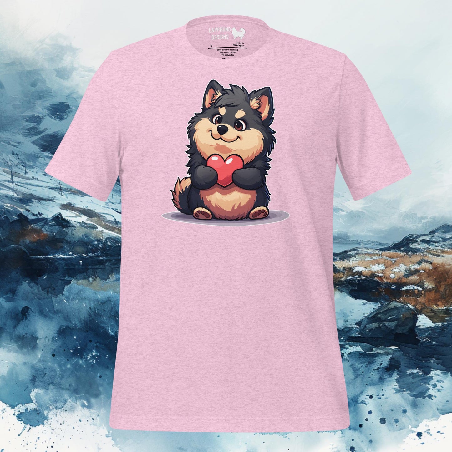 Finnish Lapphund T-Shirt – Adorable Lappie Hugging Heart Art