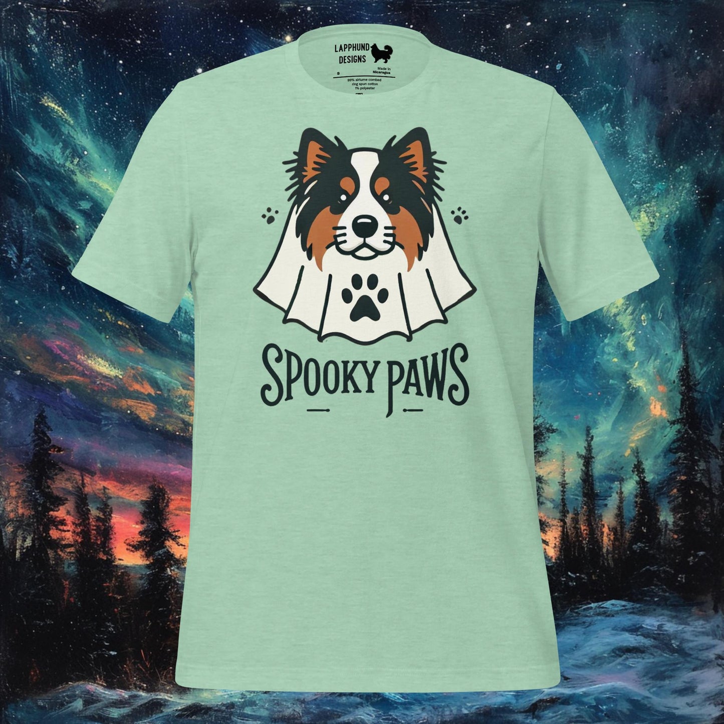 Spooky Paws T-paita – Finnish Lapphund Ghost Halloween Design