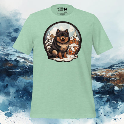 Finnish Lapphund T-Shirt – Winter Village Lappie Illustration