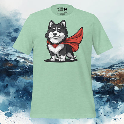 Finnish Lapphund T-Shirt – Superhero Lappie with Red Cape Art