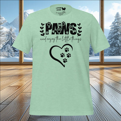 PAWS and Enjoy the Little Things T-Shirt – Perfect for Dog Lovers & Nature Enthusiasts