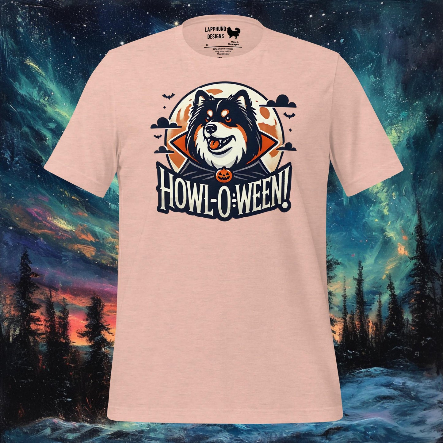 Howl-O-Ween T-paita – Suomen lapinkoira Halloween Full Moon Design