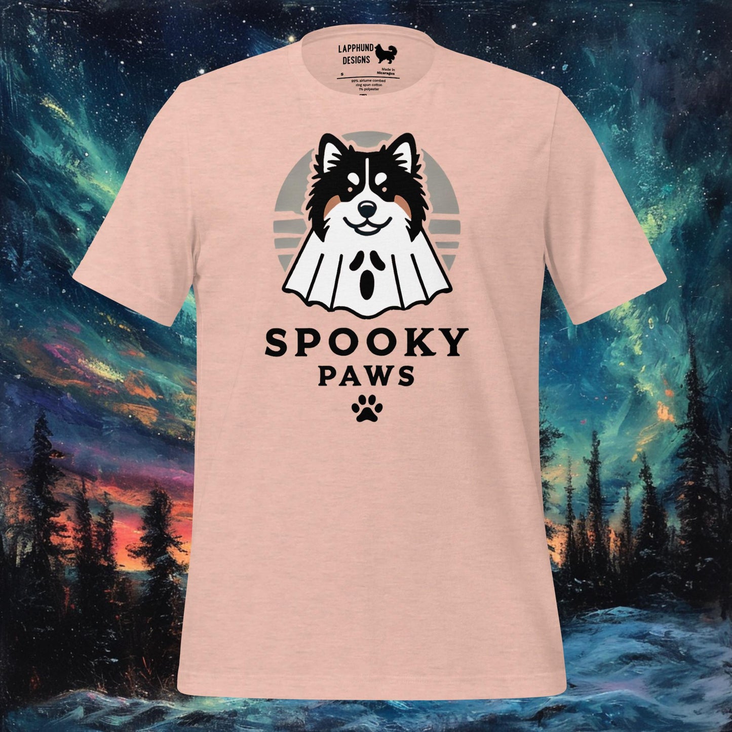 Spooky Paws T-paita – Finnish Lapphund Ghost Halloween Design