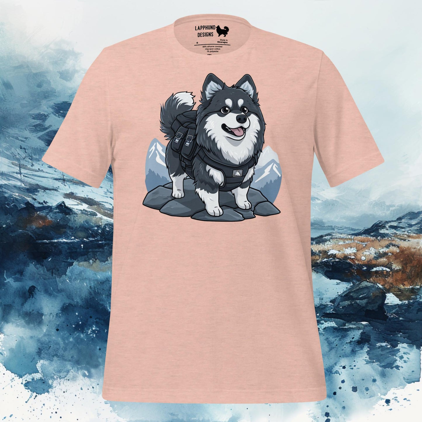 Outdoor Adventurer Lapphund T-Shirt – Finnish Lapphund Mountain Hike Design