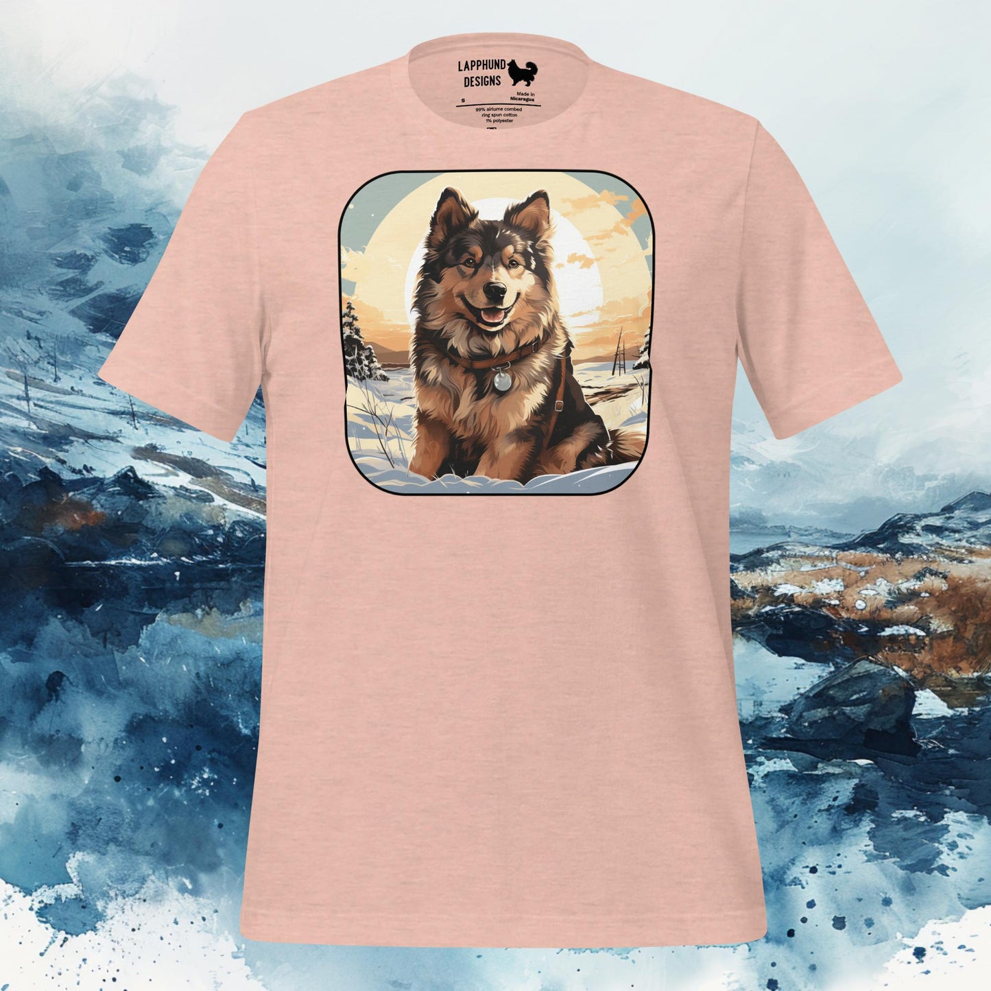 Finnish Lapphund T-Shirt – Snowy Landscape with Lappie Portrait