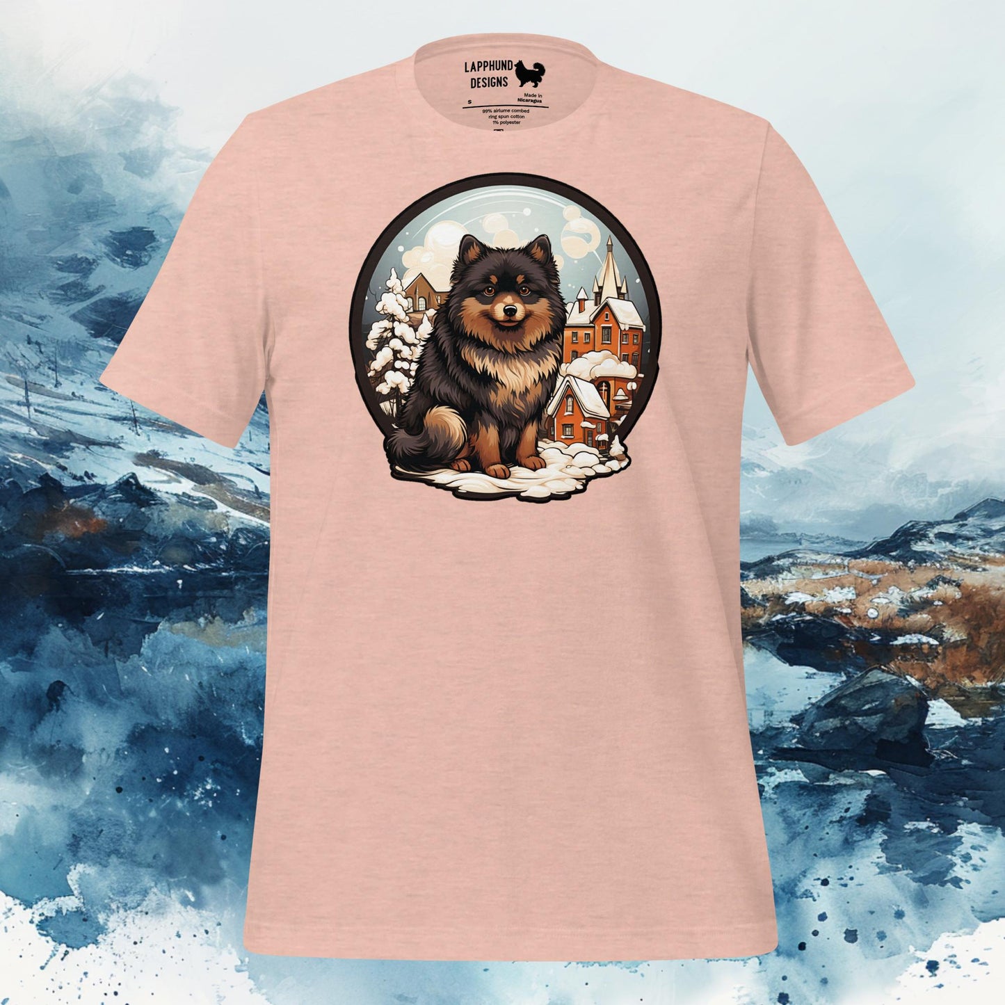 Finnish Lapphund T-Shirt – Winter Village Lappie Illustration