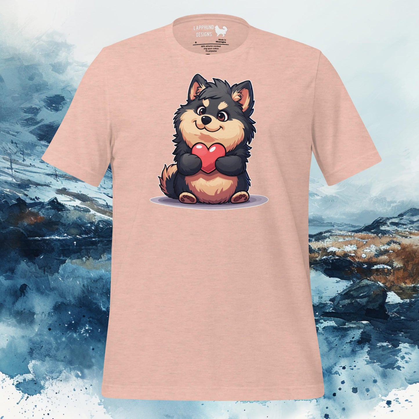 Finnish Lapphund T-Shirt – Adorable Lappie Hugging Heart Art