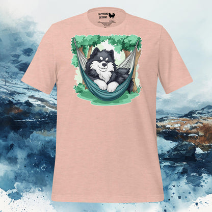 Finnish Lapphund T-Shirt – Relaxed Lappie in Hammock Illustration