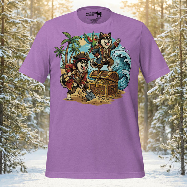Finnish Lapphund Pirate Treasure Island Adventure Illustration T-Shirt | Lapphund Designs