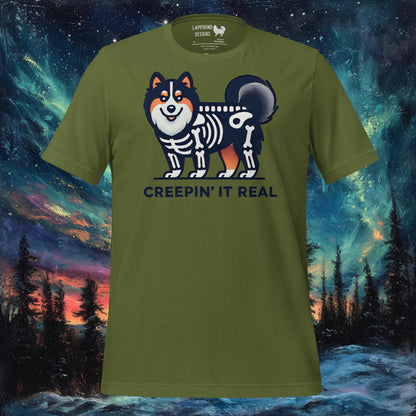 Creepin' It Real T-paita – Suomen lapinkoiran luuranko Halloween Design