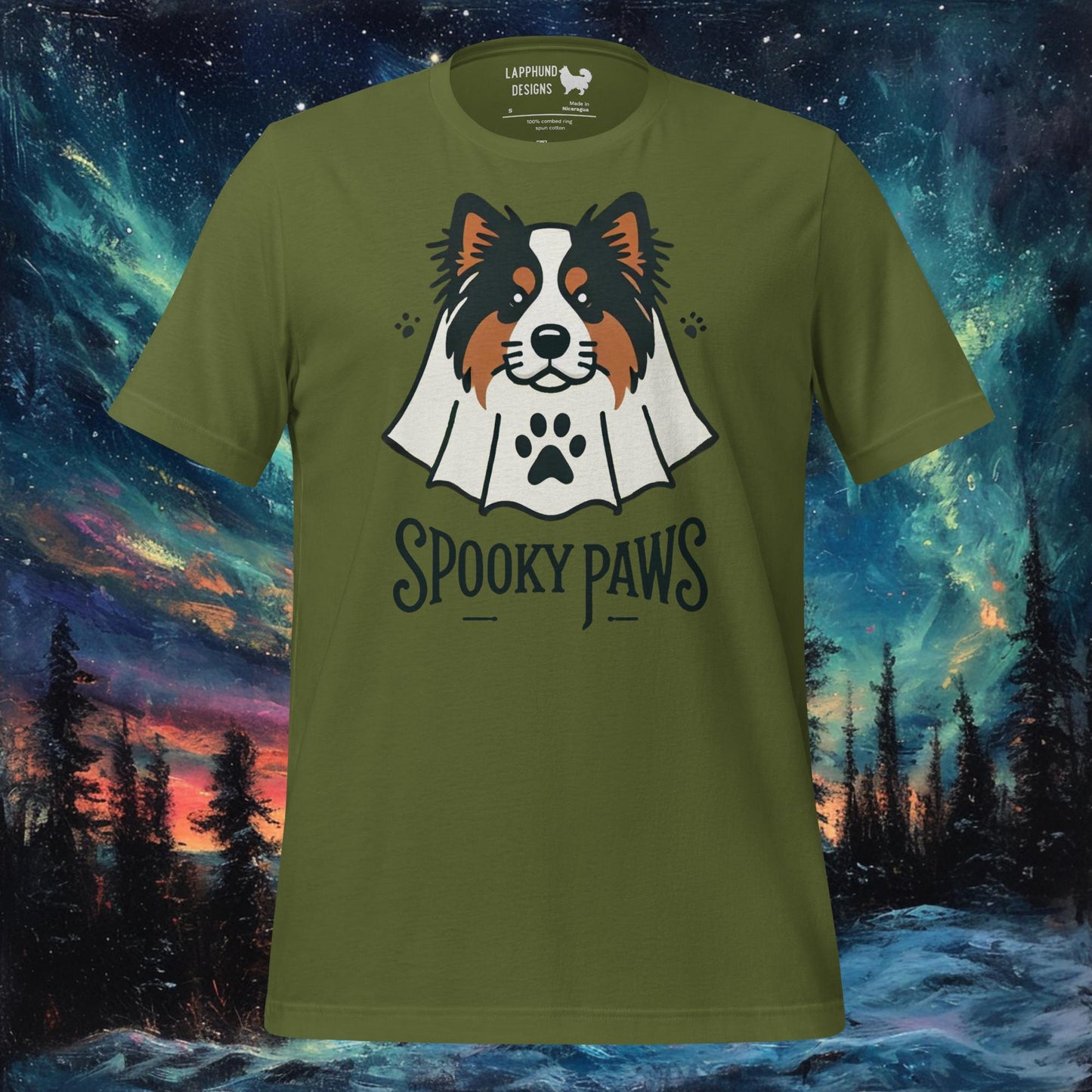 Spooky Paws T-paita – Finnish Lapphund Ghost Halloween Design