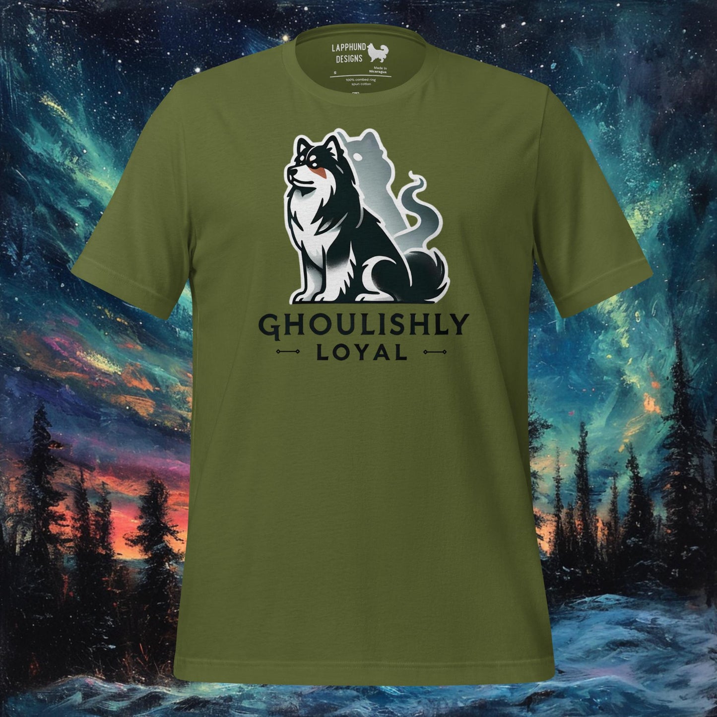 T-shirt d'une fidélité macabre – Motif fantôme d'Halloween du chien finlandais de Laponie