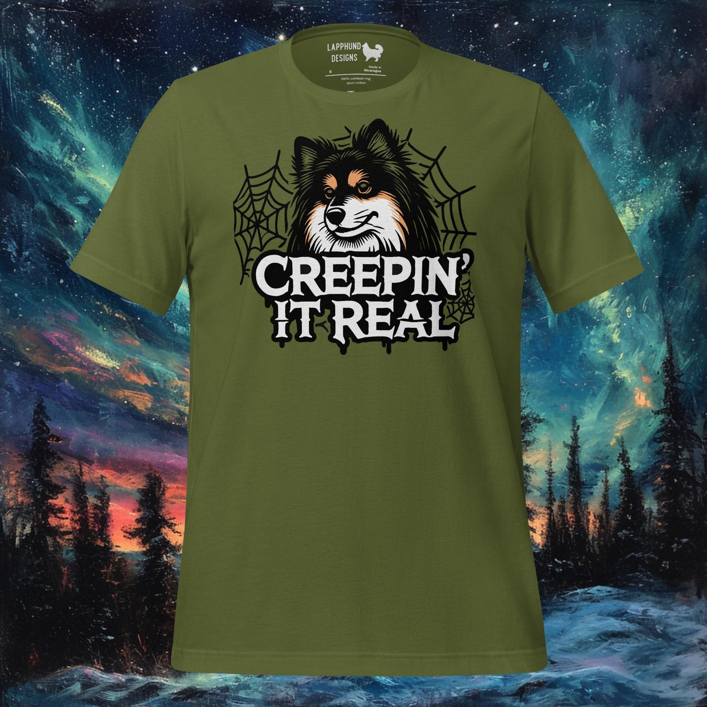 T-shirt Creepin' It Real – Motif toile d'araignée d'Halloween pour chien finlandais de Laponie