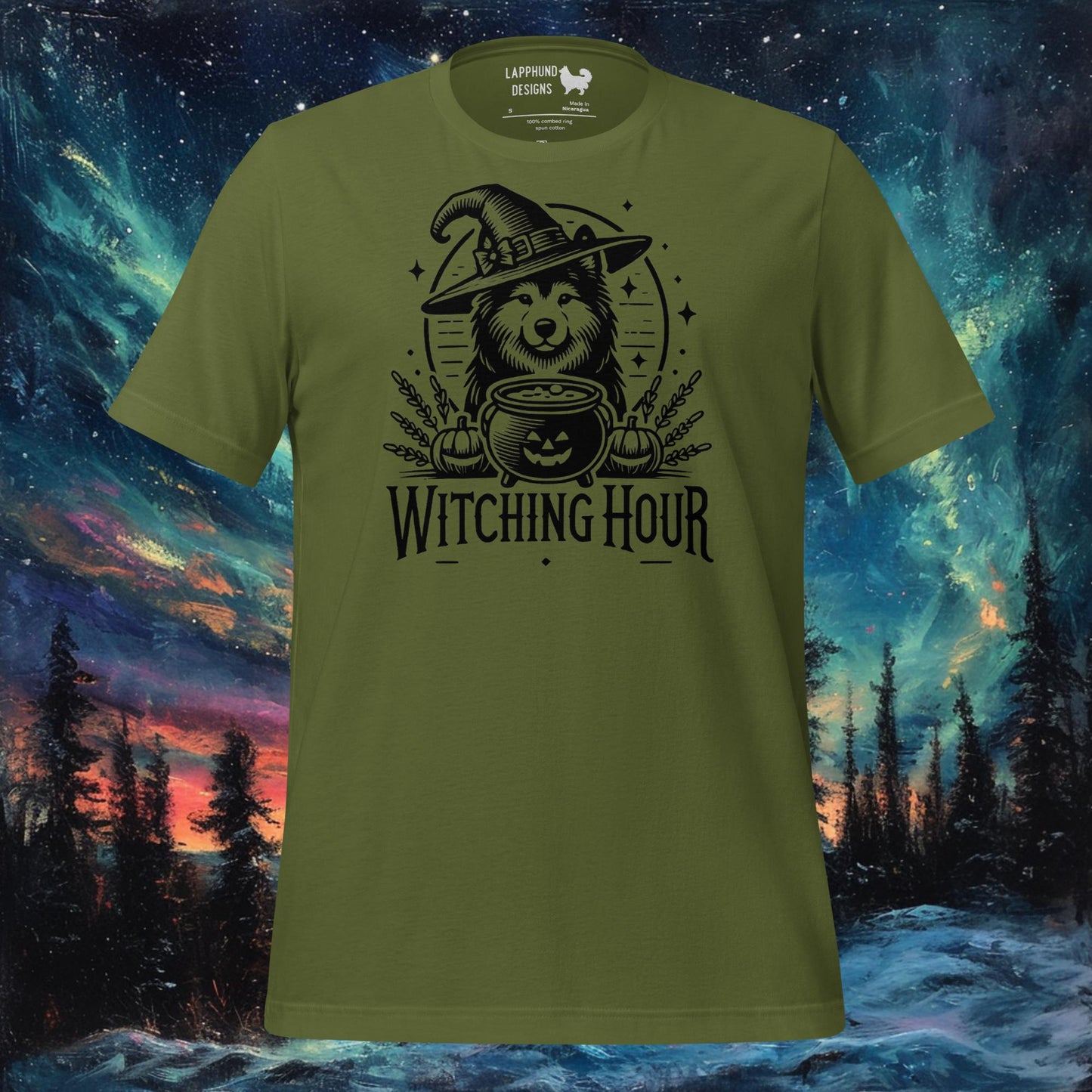 Witching Hour T-paita – Suomen lapinkoira Halloween Witch Design