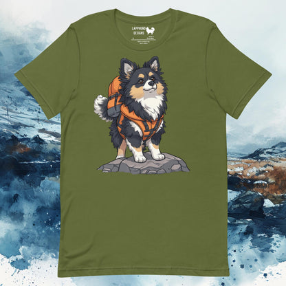 Hiking Hero Lapphund T-Shirt – Finnish Lapphund Adventure Backpack Design