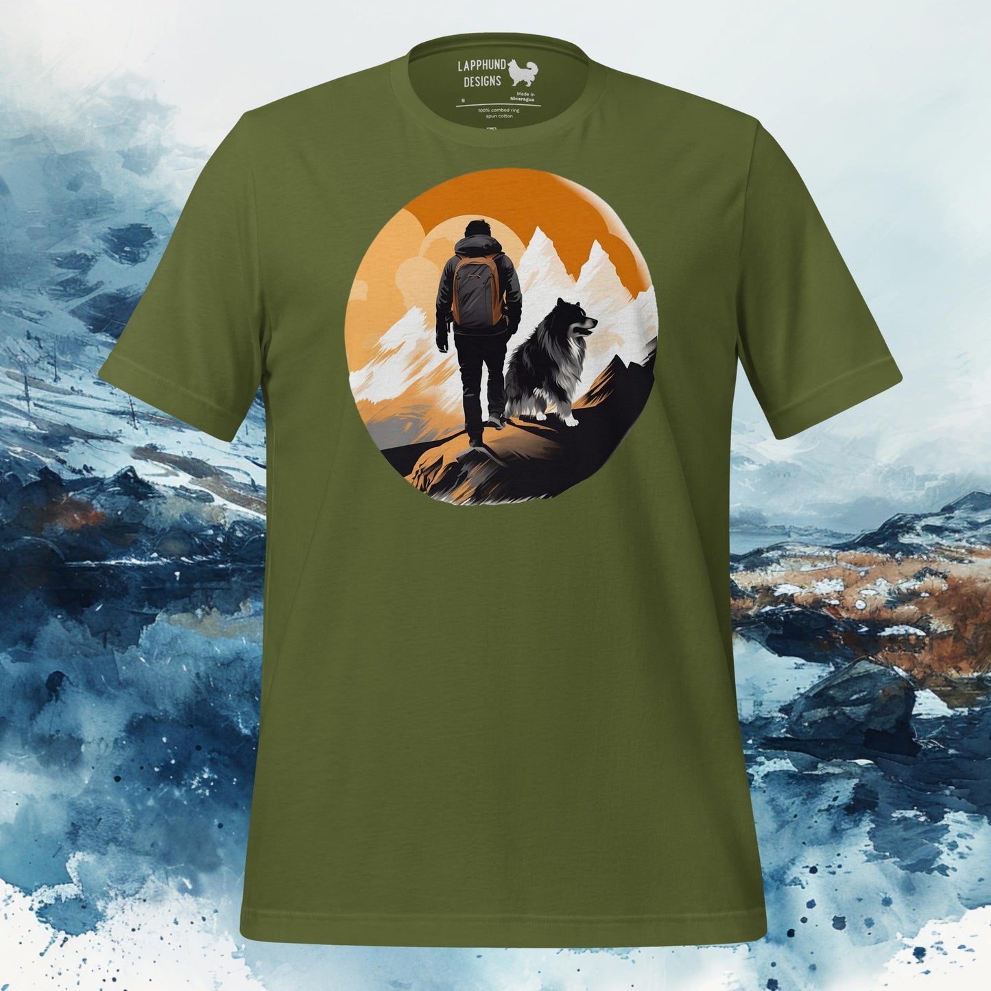 Finnish Lapphund T-Shirt – Mountain Hike Adventure for Outdoor Enthusiasts