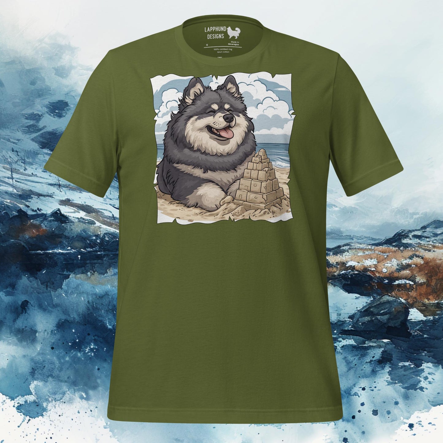 Finnish Lapphund T-Shirt – Beach Day Lappie with Sandcastle Design