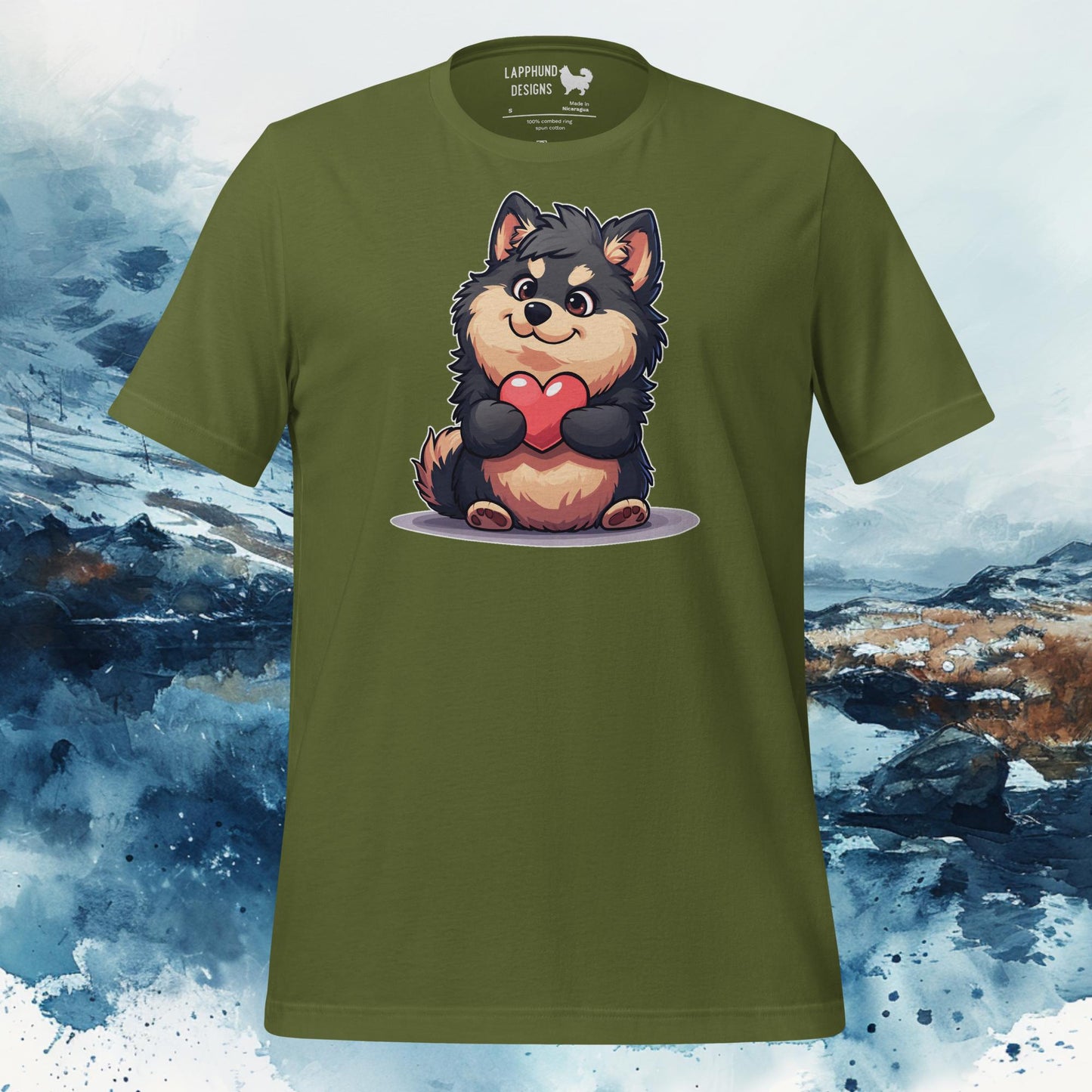 Finnish Lapphund T-Shirt – Adorable Lappie Hugging Heart Art