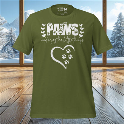 PAWS and Enjoy the Little Things T-Shirt – Perfect for Dog Lovers & Nature Enthusiasts