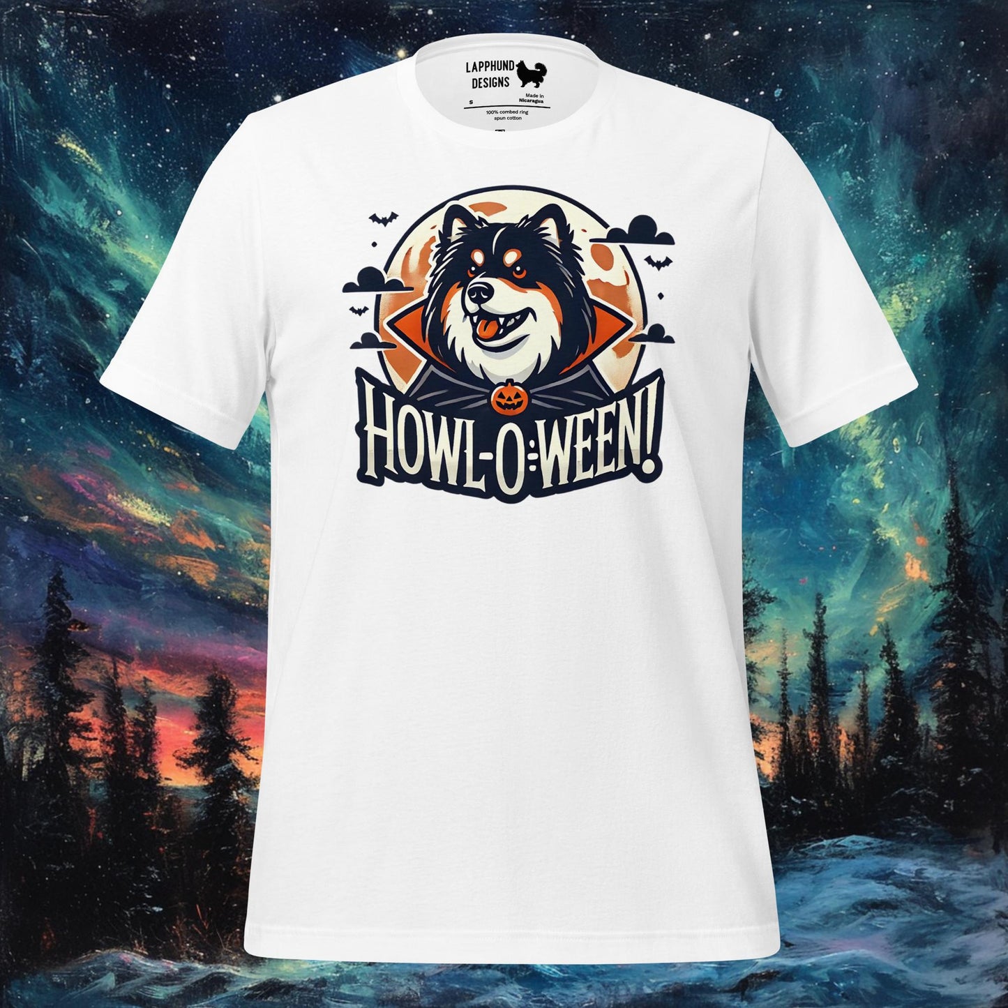 Howl-O-Ween T-paita – Suomen lapinkoira Halloween Full Moon Design