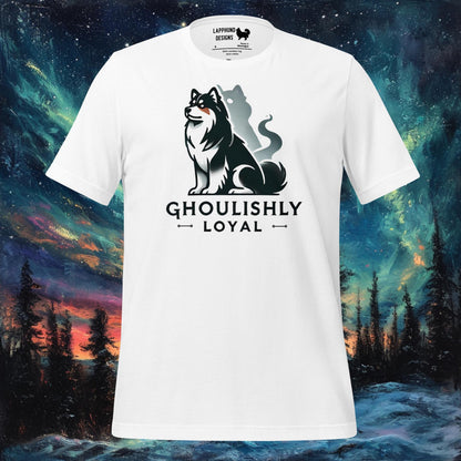 T-shirt d'une fidélité macabre – Motif fantôme d'Halloween du chien finlandais de Laponie