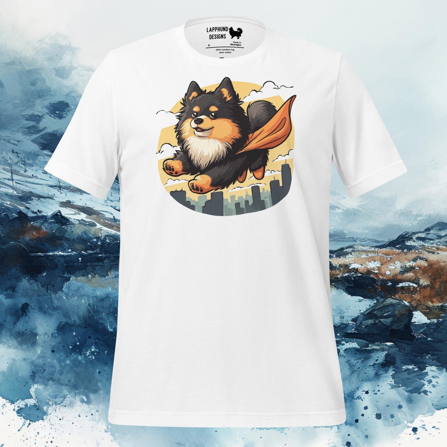 Super Pup Lapphund T-Shirt – Finnish Lapphund Heroic Adventure Design