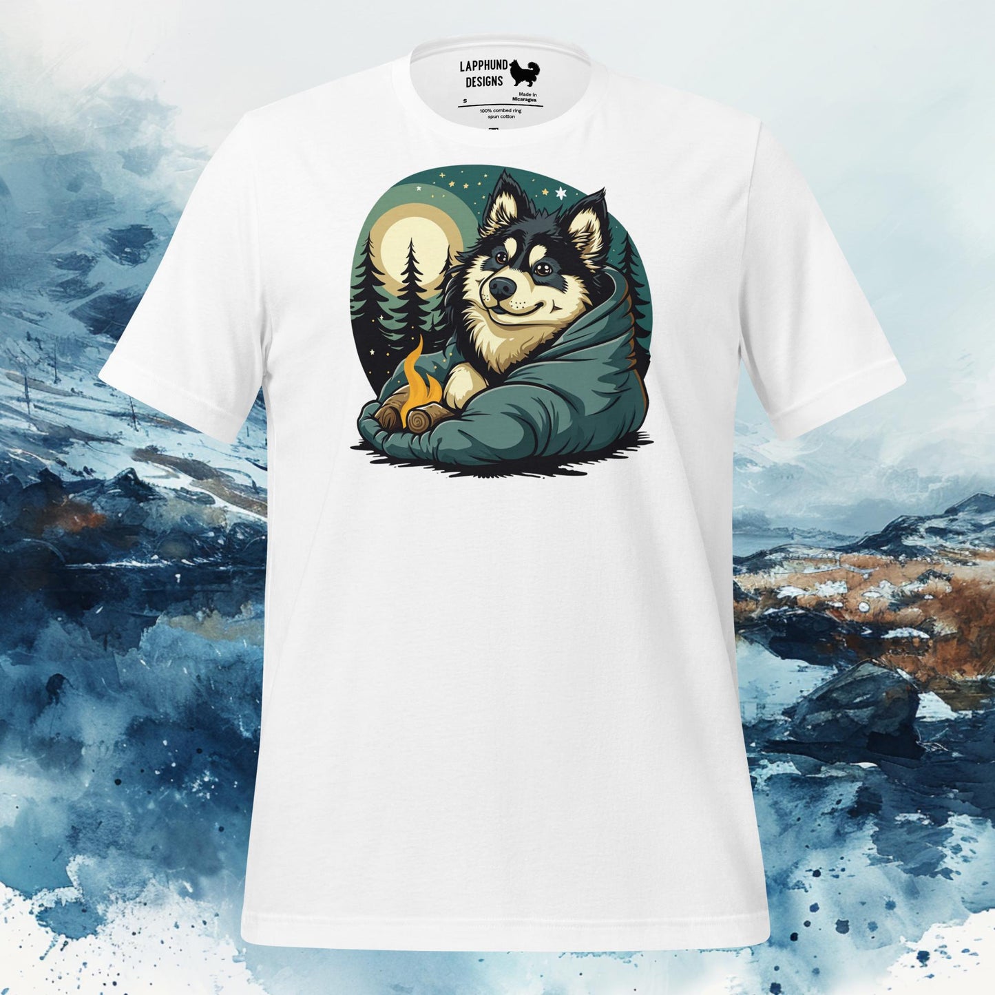 Finnish Lapphund T-Shirt – Cozy Campfire Design for Outdoor Explorers