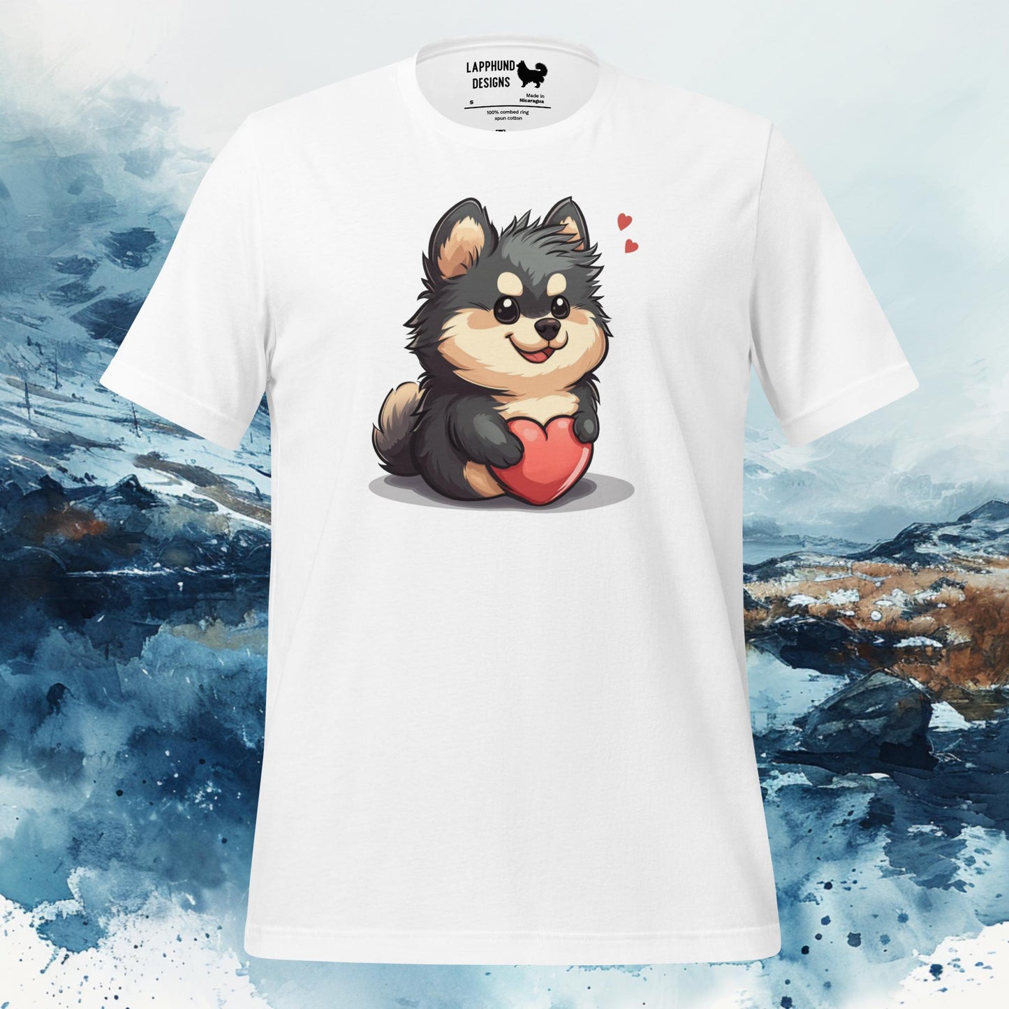 Finnish Lapphund T-Shirt – Adorable Lappie Holding a Heart