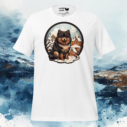 Finnish Lapphund T-Shirt – Winter Village Lappie Illustration